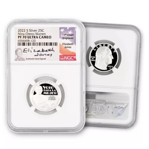 2022 S Nina Otero-Warren Silver Proof Quarter - NGC 70 Elizabeth Jones Signature