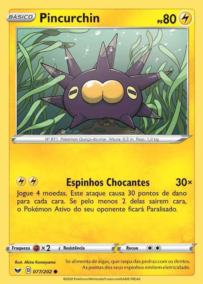 Pincurchin 77/202 NM in Portuguese Sword & Shield Pokémon TCG