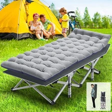 Portable Folding Camping Cots Foldable Travel Hiking Cot w/Soft Cotton Mattress
