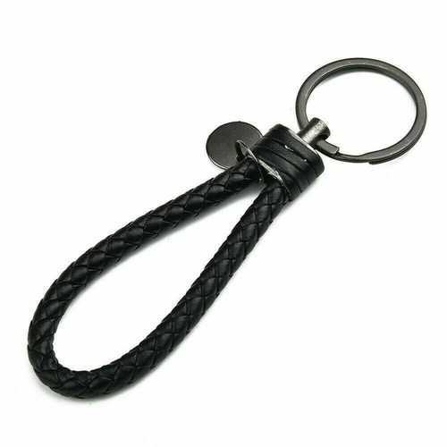 Black Car Keychain Leather Rope Strap Weave Keyring Key Ring Chain Key Fob Gift - Picture 6 of 12
