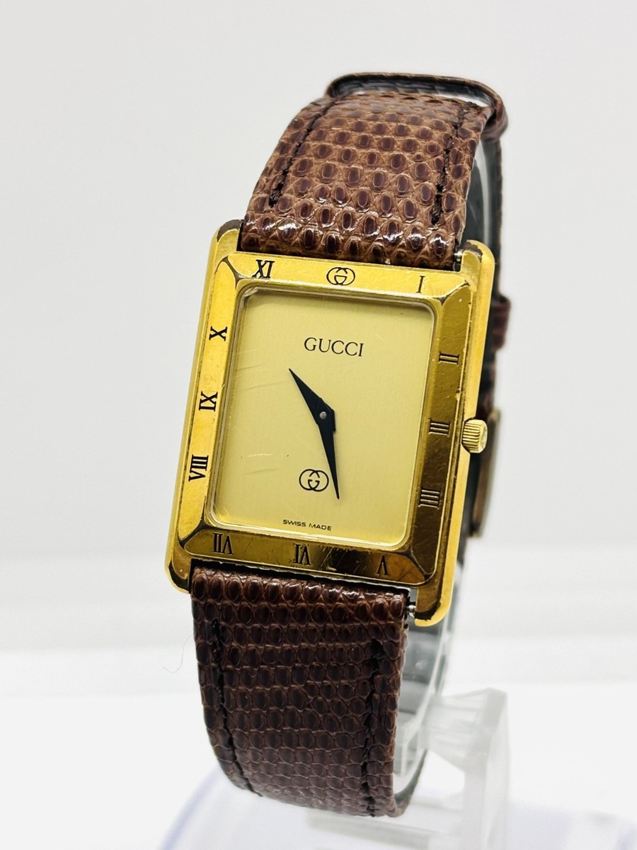 Exc+5 w/Box ] Gucci 4200FM Watch Quartz 24mm Gold Dial Leather