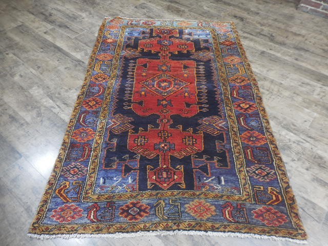 Geometric Turkish Vintage Rug,Turkish HandMade Anatolian Village Rug 4.2x6.5 Ft