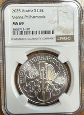 2025 Austria 1.50 Euro Vienna Philharmonic Silver Coin NGC MS 69