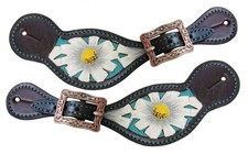 Showman Ladies White Poppy Flower Leather Spur Straps