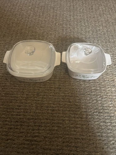 Vintage Corning Ware Callaway Green Ivy Casserole Dishes-USA Made With Pyrex Lid