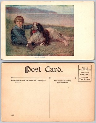Good Chums Boy Dog Postcard