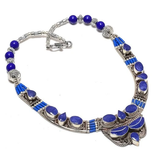 Lapis Lazuli Gemstone Tibetan Necklace Nepalese Handmade Nepali Jewelry 18" N25