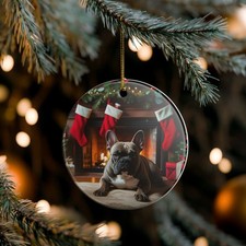 French Bulldog Collectible Ceramic Christmas, Holiday Ornament-A101
