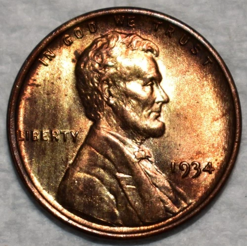 Gem Uncirculated 1934-P Lincoln Cent, Burnt-Orange, Nearly Full-Red Gem.
