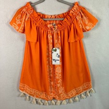 Show Me Your Mumu Woodstock Off-Shoulder Tassel Tunic Women's Size XL Orange NWT
