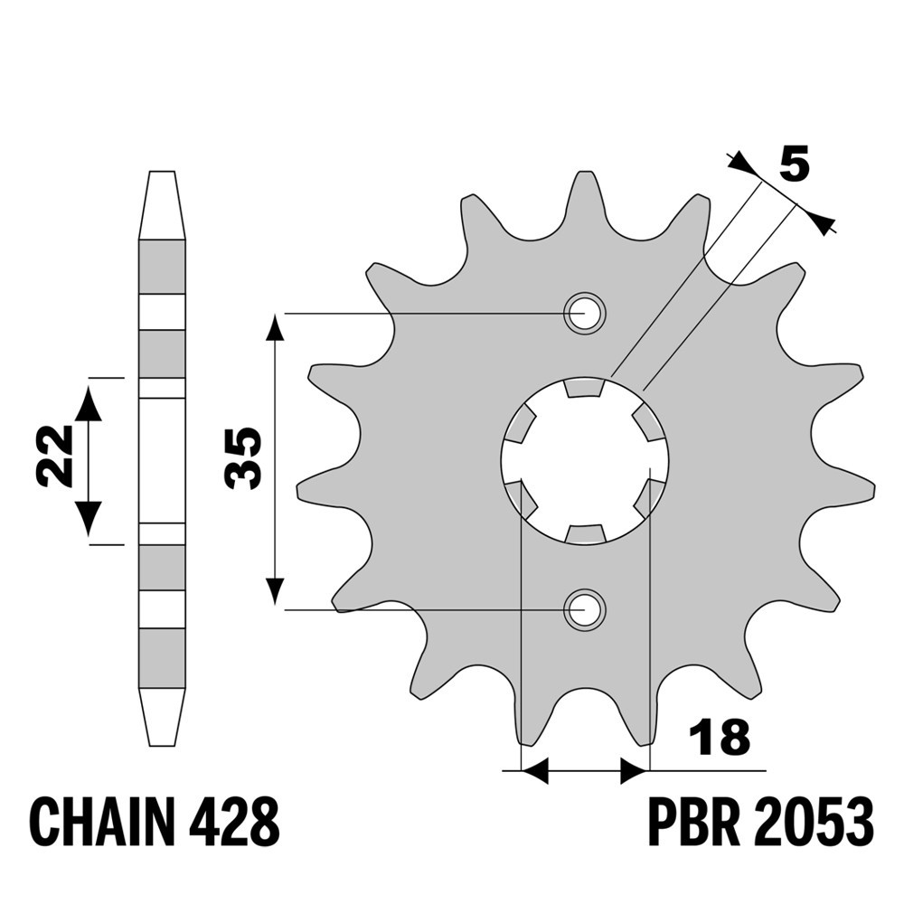 Pignon avant PBR 14 dents pas 428 pour éliminer les bruits de chaîne sur Yamaha TW 200