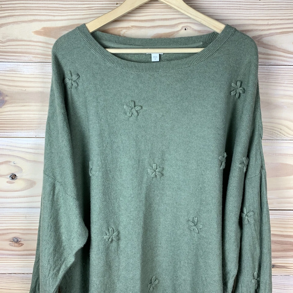 J Jill Sweater Woman 4X Sage Green Embroidered Flower Patterned - Image 2 of 4