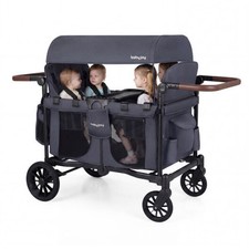 Wagon Stroller for 4 Kids Foldable 4-Seater Push-Pull Toddler Stroller-Gray - Co