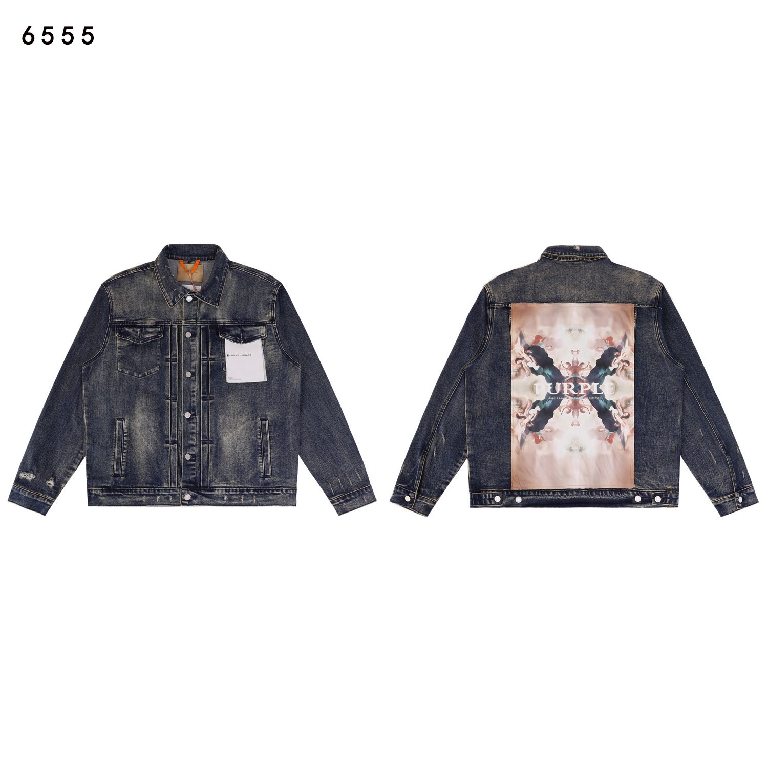 Fashion Purple Brand Symmetrical Mirror Design Print Retro Street Denim Jackets