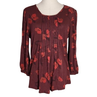 Daniel Rainn Red Floral Crochet Pintuck Blouse New With Tags Womens Size M