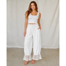 White Lace Trim Ruffle Waist Bloomers Pants Size Medium New Cottagecore