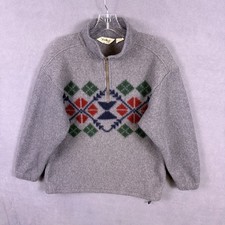 VTG Eddie Bauer Fleece Pullover Mens S Gray Aztec Quarter Zip Made in USA
