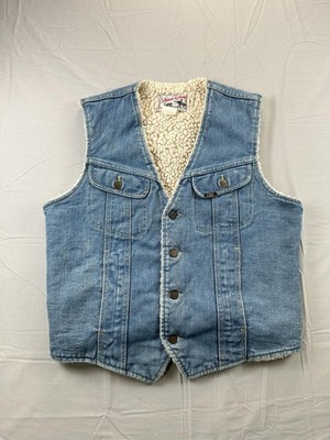 Vintage Lee Storm Rider Vest Mens Small Blue Denim Sherpa Lined USA 70s