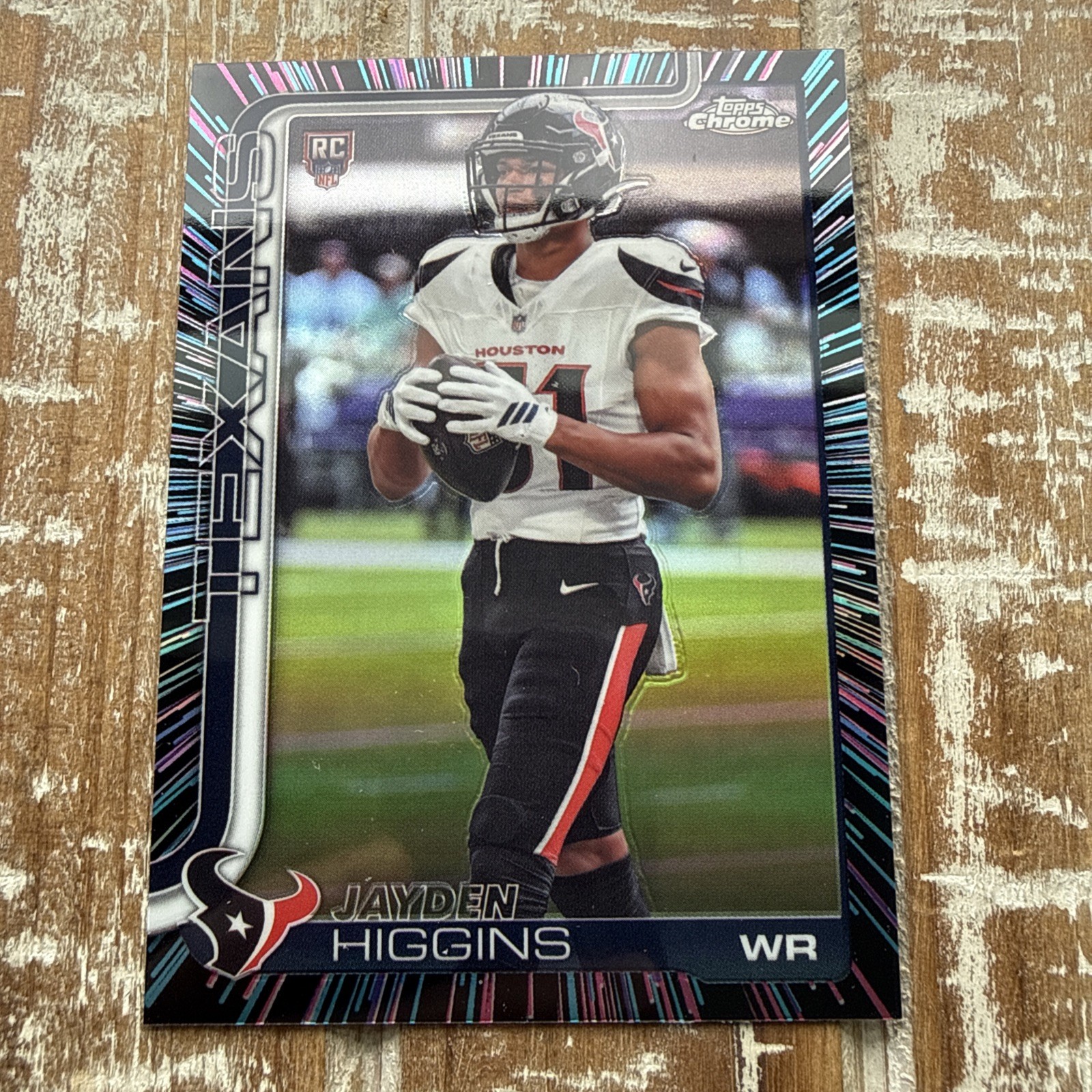 2025 Topps Chrome Football: Jayden Higgins #343 (RC) Neon Pulse Ref. Jumbo Exclu