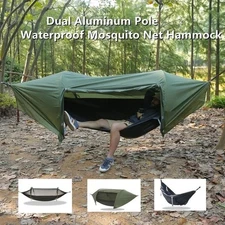 3-in-1 Tunnel Mosquito Net Hammock with Waterproof Rainfly Tree Tent for Camping