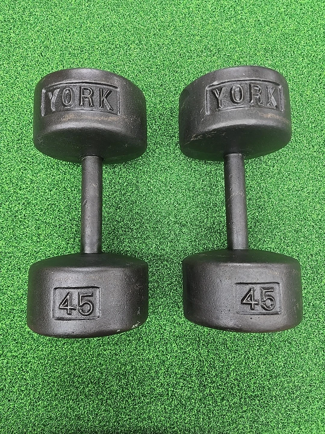 YORK VINTAGE Roundhead Pair Of 45 LB DUMBBELLS 1st Generation PRE USA