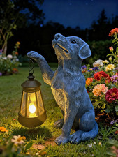YODY Garden Statues Outdoor Garden Decor: Dog Statue with Solar Lantern for Yard