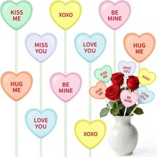 12 Pcs Valentine's Day Decorative Picks Double-Sided Conversation Heart Plant