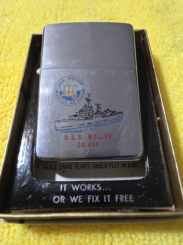 Vintage 1967 Zippo Lighter U.S.S. Waller DD 466. Navy Destroyer. Great Condition