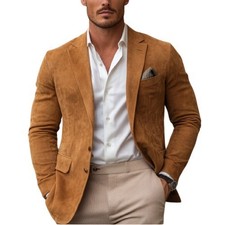 Leather Blazer Jacket Men's Coat Lambskin Suede Men Two Real Button New Camel 86