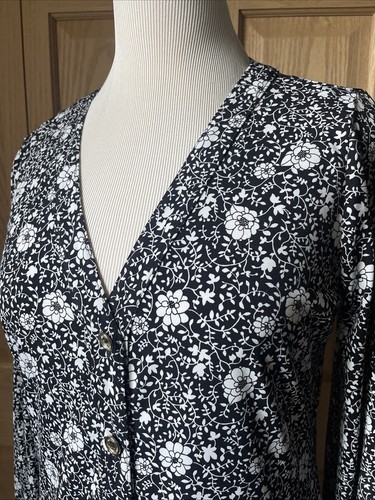MICHAEL KORS Black White Floral Signature Gold Button A-Line Midi Dress M $145 - Picture 3 of 24
