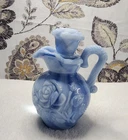Vintage 1978 Avon Blue Victorian Rose Milk Glass Pitcher Decanter Stopper