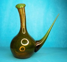 Antike Karaffe Porron Aus Bernsteinfarbigem Geblasenem Glas Höhe 34 Cm