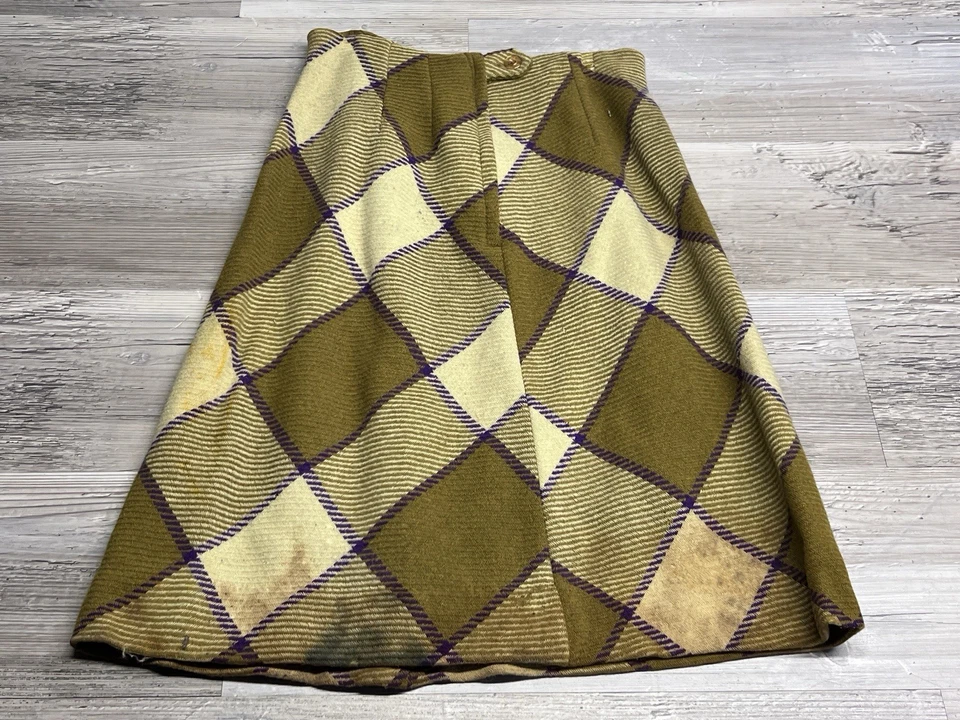 Vintage Plaid Wool Blend Skirt 70s 80s Miss Holly Tag Sz 12 Argyle Preppy Brown - Image 2 of 4