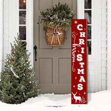 Merry Christmas Wooden Welcome Sign Vertical Porch Sign - Reindeer Snowflake For