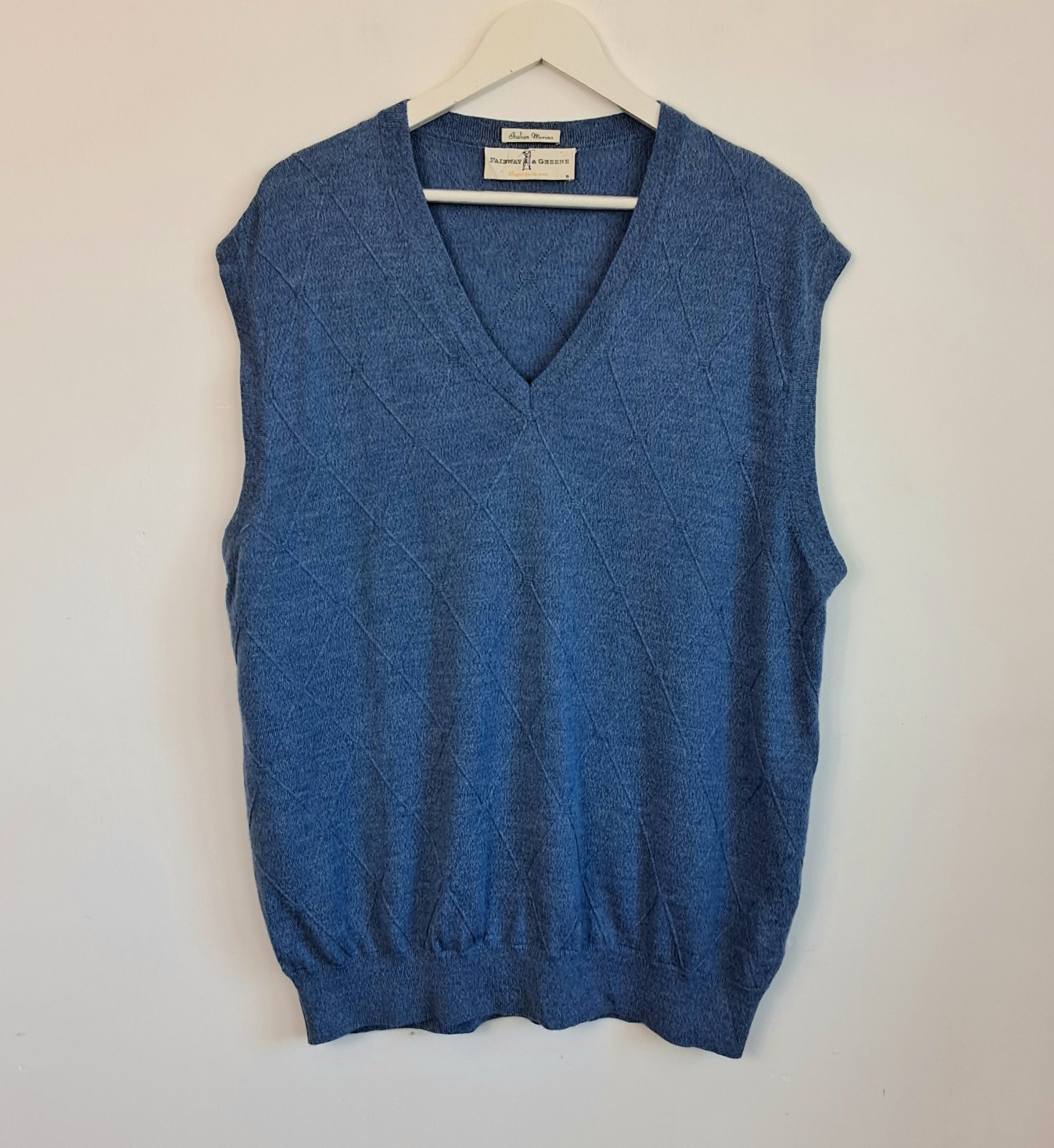 Fairway & Greene Italian Merino Wool Golf Sweater Vest Blue Sleeveless Jumper