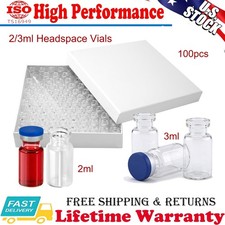 100PCS 2/3ml Glass Vials Headspace Vials Lab Sample Vials with 13mm Caps New