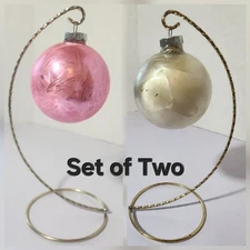 Set-2 Large Vintage 3" Shiny Brite 'Jack Frost' Design Mercury Glass Ornaments 