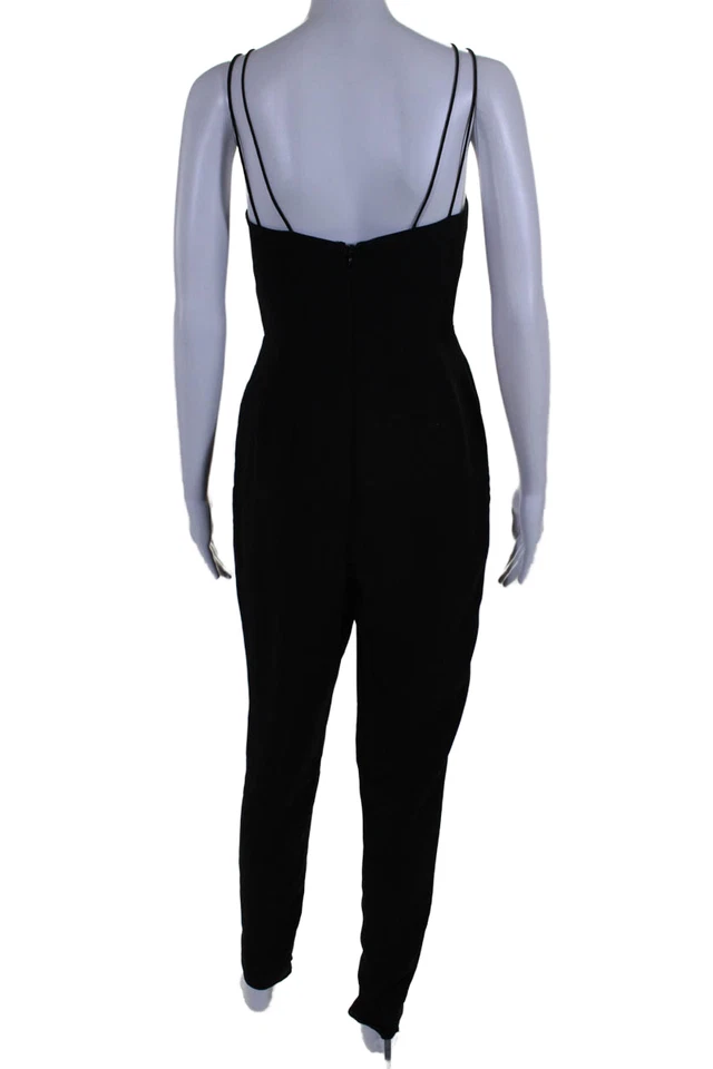 Mono para mujer Keepsake cuello en V correas de espagueti pierna recta negro talla XS Foto 3 de 4