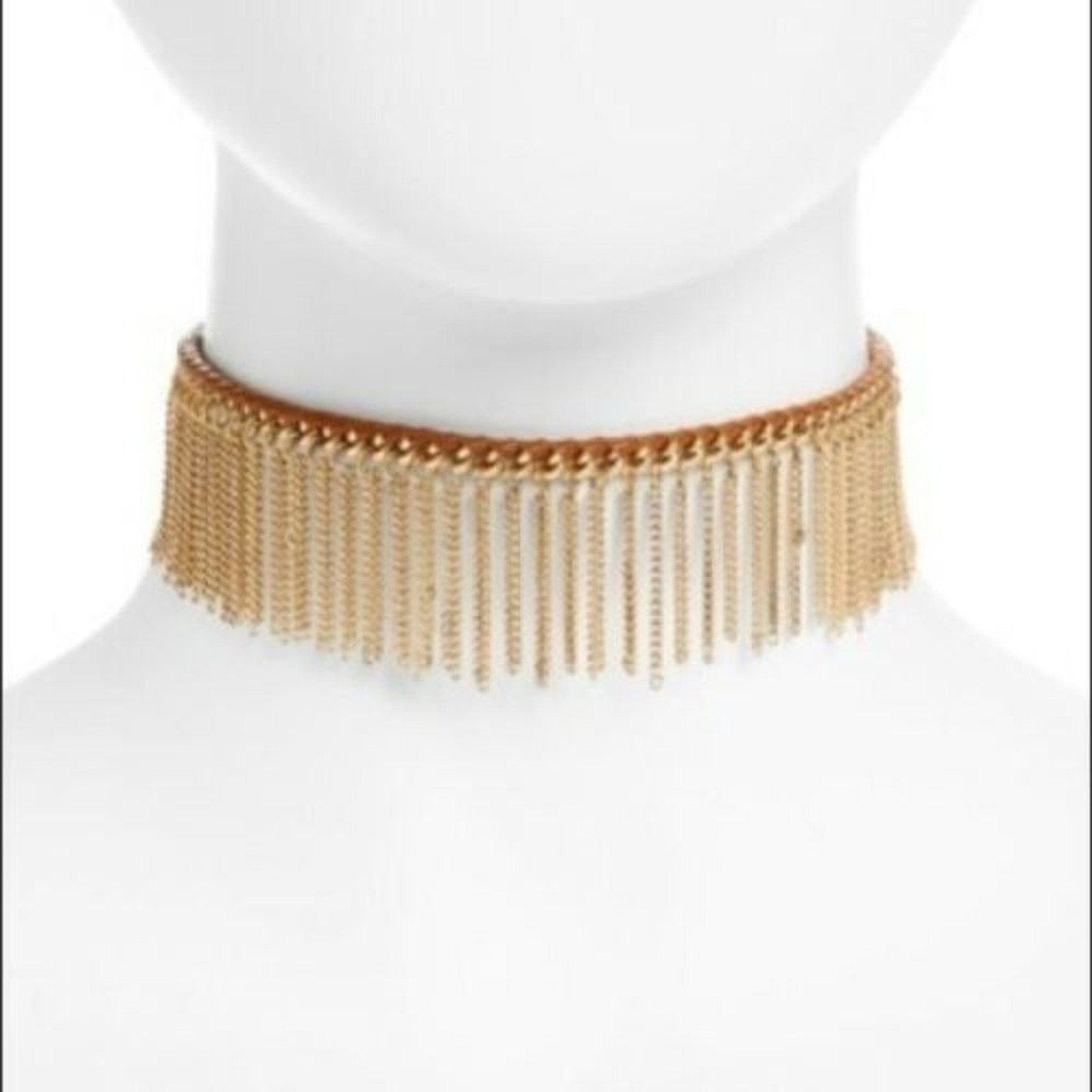 Nordstrom Treasure and Bond Fringe Choker Silv Chain Necklace NWT 48 Camel TAN