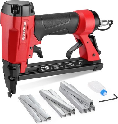 WORKPRO 8016 Pneumatic Staple Gun, 21 Gauge Upholstery 21G 8016, Red/Black 
