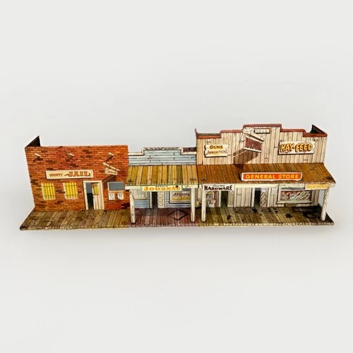 Vtg Marx Tin Litho Western Town Playset Building 1950’s Jail Store Newspaper 27”