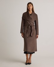 Quince Women Double-Faced Merino Wool Draped Collar Wrap Coat Brown XS