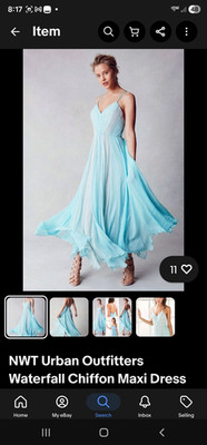 Urban Outfitters Chiffon Icy Blue Maxi Dress S V-Neck Backless By Kimchee Blue