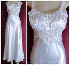 Vintage 30s/40s SHINY Liquid SATIN Long GOWN Dress Slip Bridal White M 34-36