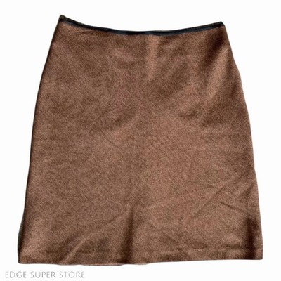 Hennes Collection Brown Skirt Size 40 Black Trim Pencil Zip Up Straight
