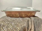 Pyrex Early American 1 1/2 qt Oval Covered Divided Dish #14 Divided Bowl W Lid