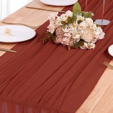 Terracotta Cheesecloth Table Runner 10ft Boho Gauze Runner for Thanksgiving Fall