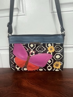 Relic Handbag Vegan Leather Butterfly Black Yellow Pink Patchwork Geo Textile