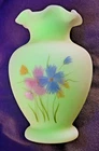 🌟 Vintage Uranium Fenton Custard Satin Glass Vase Hand Painted Flowers Signed