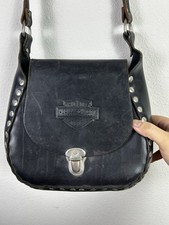 Vintage Harley Davidson Leather Crossbody Purse Dark Saddle Bag Lace